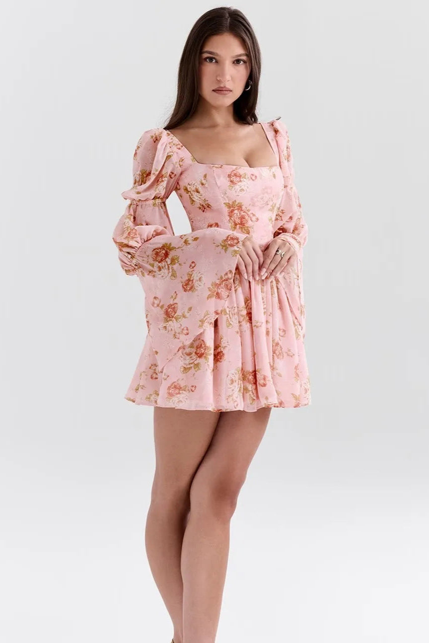 Articat Long Sleeve BC Printed Square Neck Mid Dress
