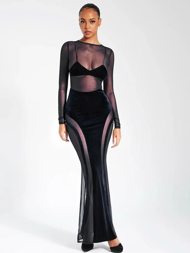 Siby Splice Long Sleeve see through Dress