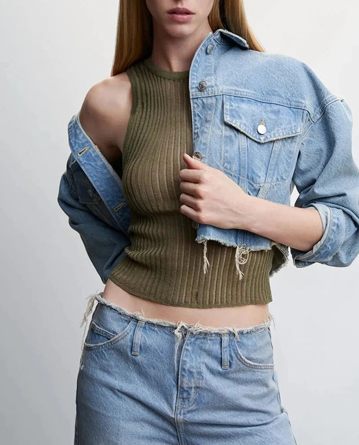 KZ See Through Hollow Out Sleeveless Tank Top
