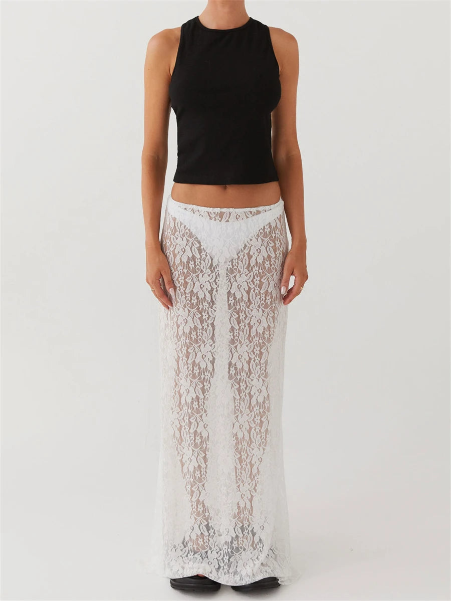 Malia Fairycore Boho Floral Lace Maxi Skirts