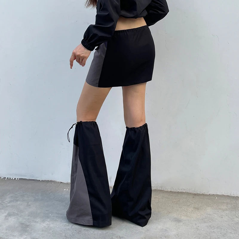 Vintage Patchwork Cargo Skirt and Knee Socks 2 Piece Set