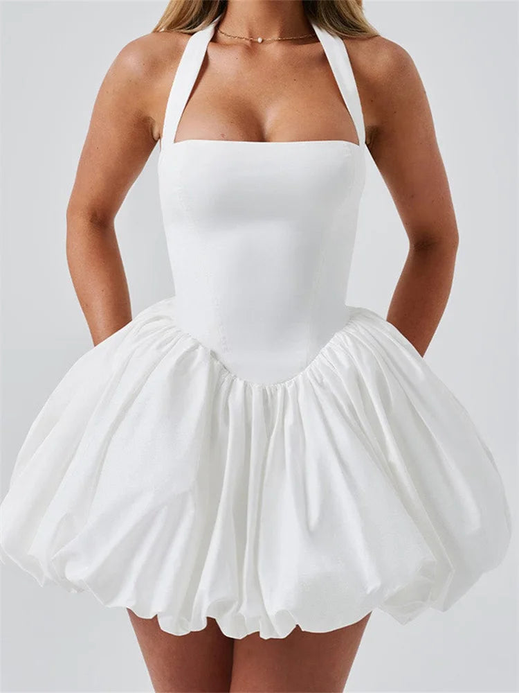 BGC Halter Tie up Sleeveless Backless Corset Bubble Mini Dress