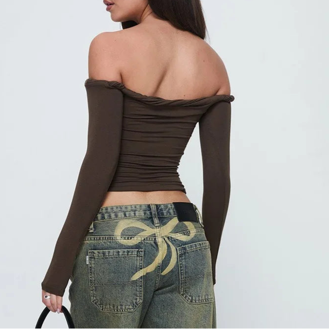 BC T-Shirt Long Sleeves Ruched Slash Neck Tees Top