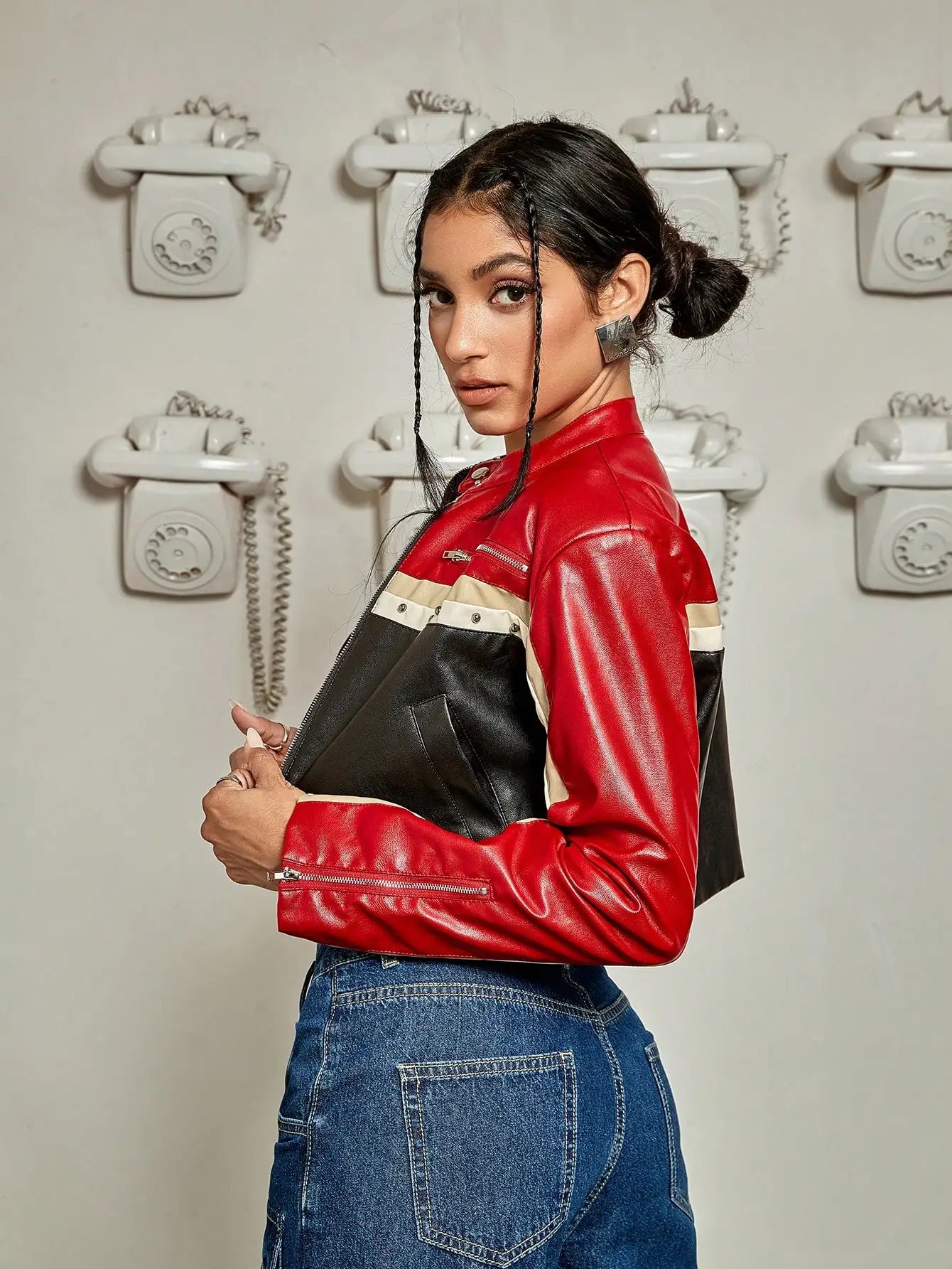 Til Punk Bikercore Zipper Studded Crop PU Leather Moto Jacket Y2K Spring Short Outerwear