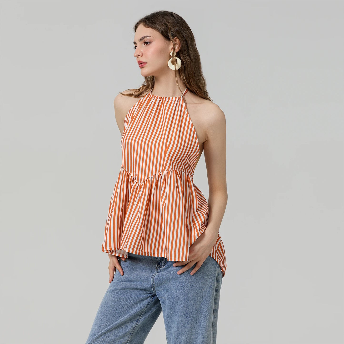 BC Halter Neck Striped Peplum Vest Tops