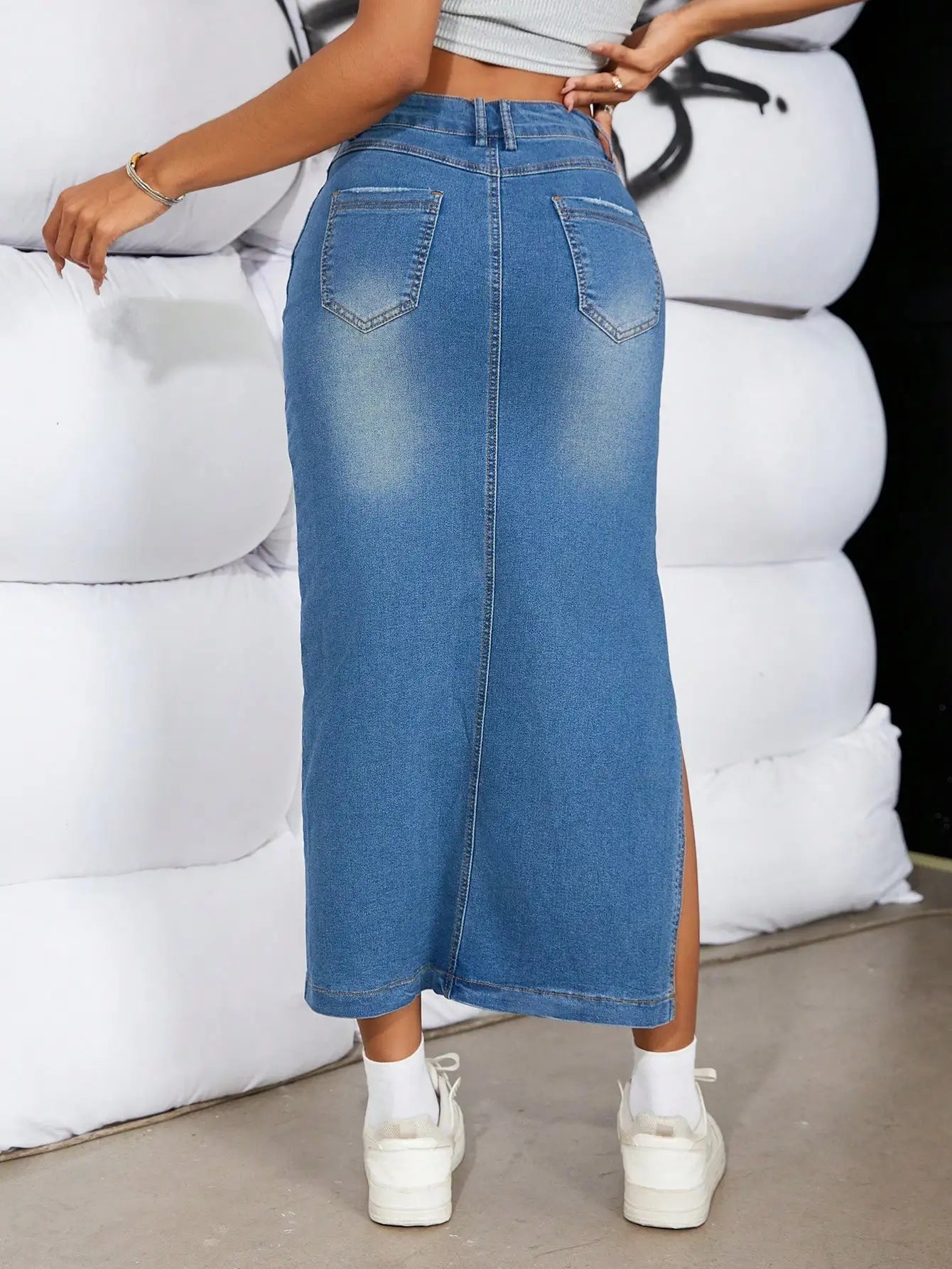 Vintage High Waist Split Thigh Denim BC Skirt