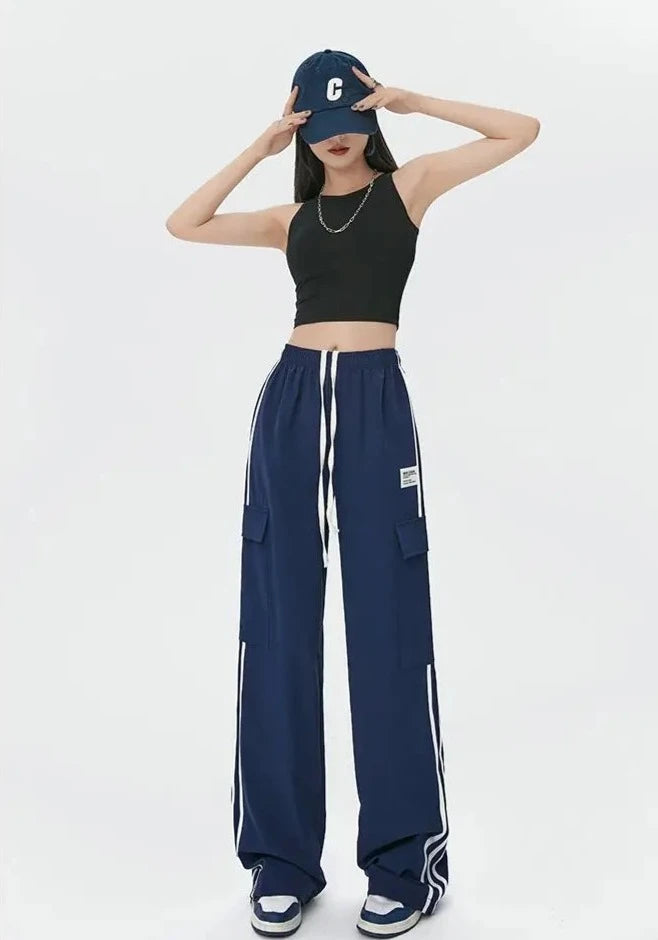 Glady High Waist Cargo Pants Pockets Straight Leg Wide
