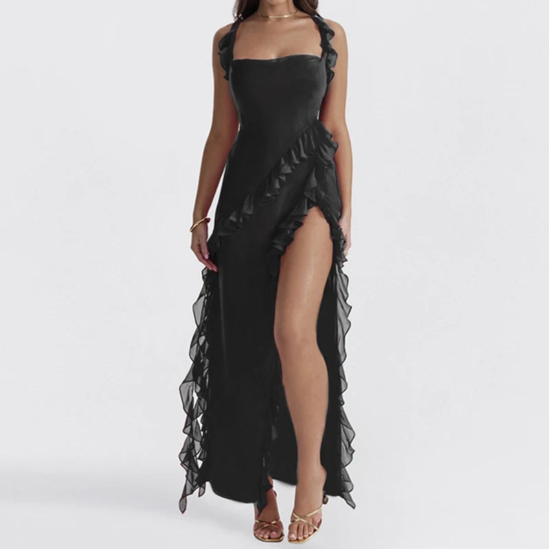 Penelopy Ruffles Backless Maxi Dress
