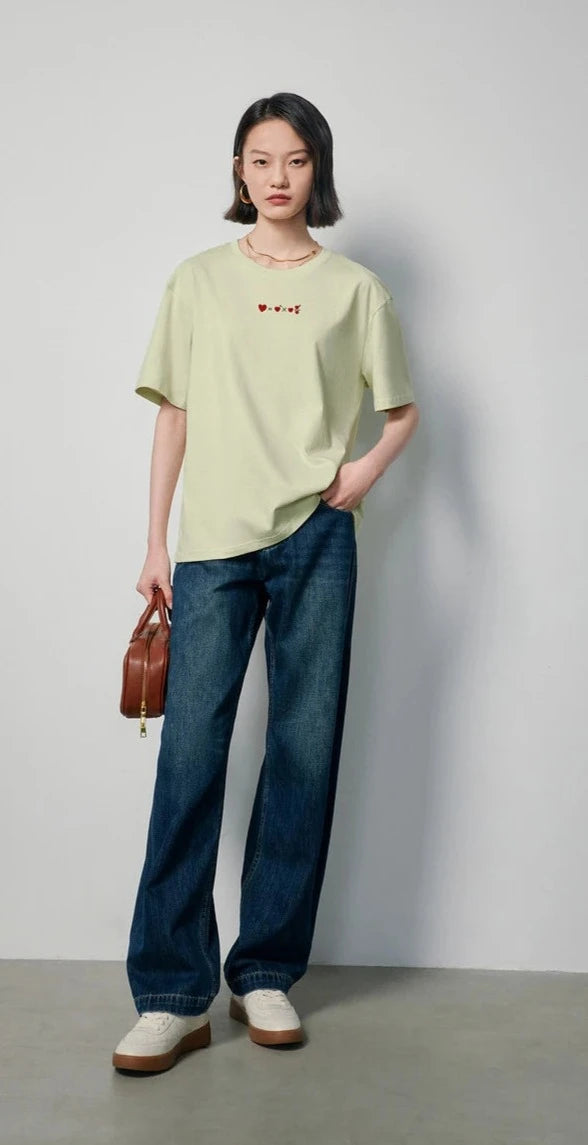 Geometric Love Print Loose Cotton T-Shirt