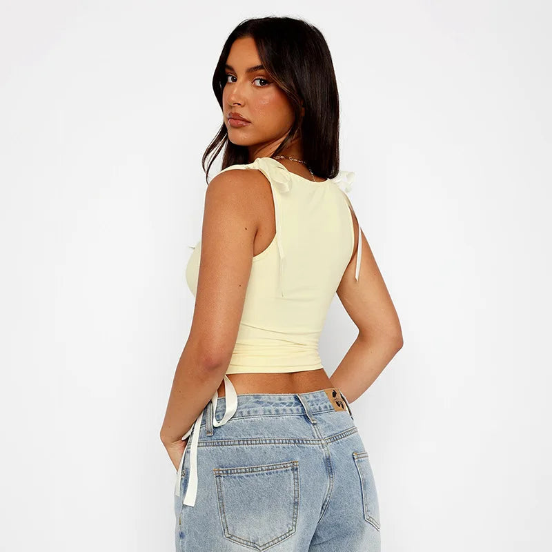 Pixie Y2k Drawstring Bow Tie Crop Top