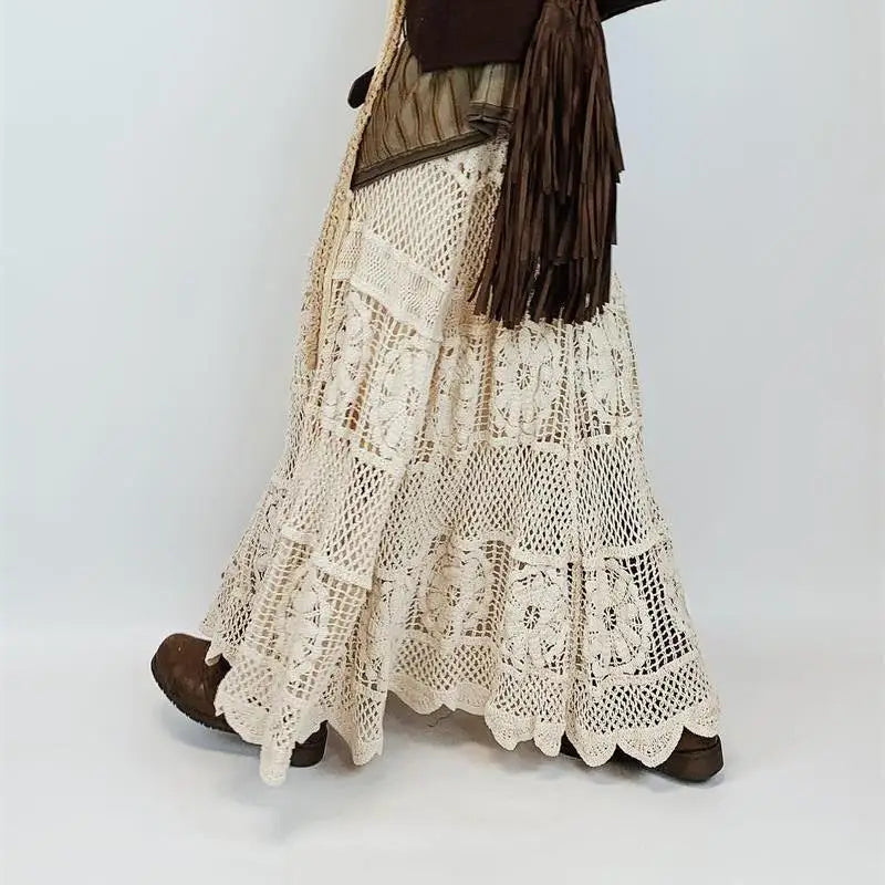 BC Boho Vintage Hollow Out Hook Flower Y2k High Waist Maxi Skirts