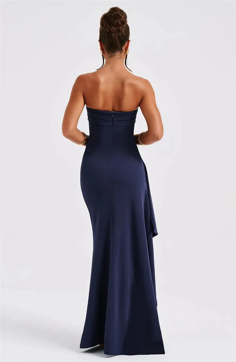 Mozi Strapless Backless High Split Maxi Dress Off-shoulder