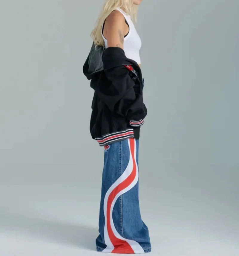 Tee Vintage Y2K Wide Leg Blue Jeans Aesthetic Style Baggy Trousers Oversized Retro Denim