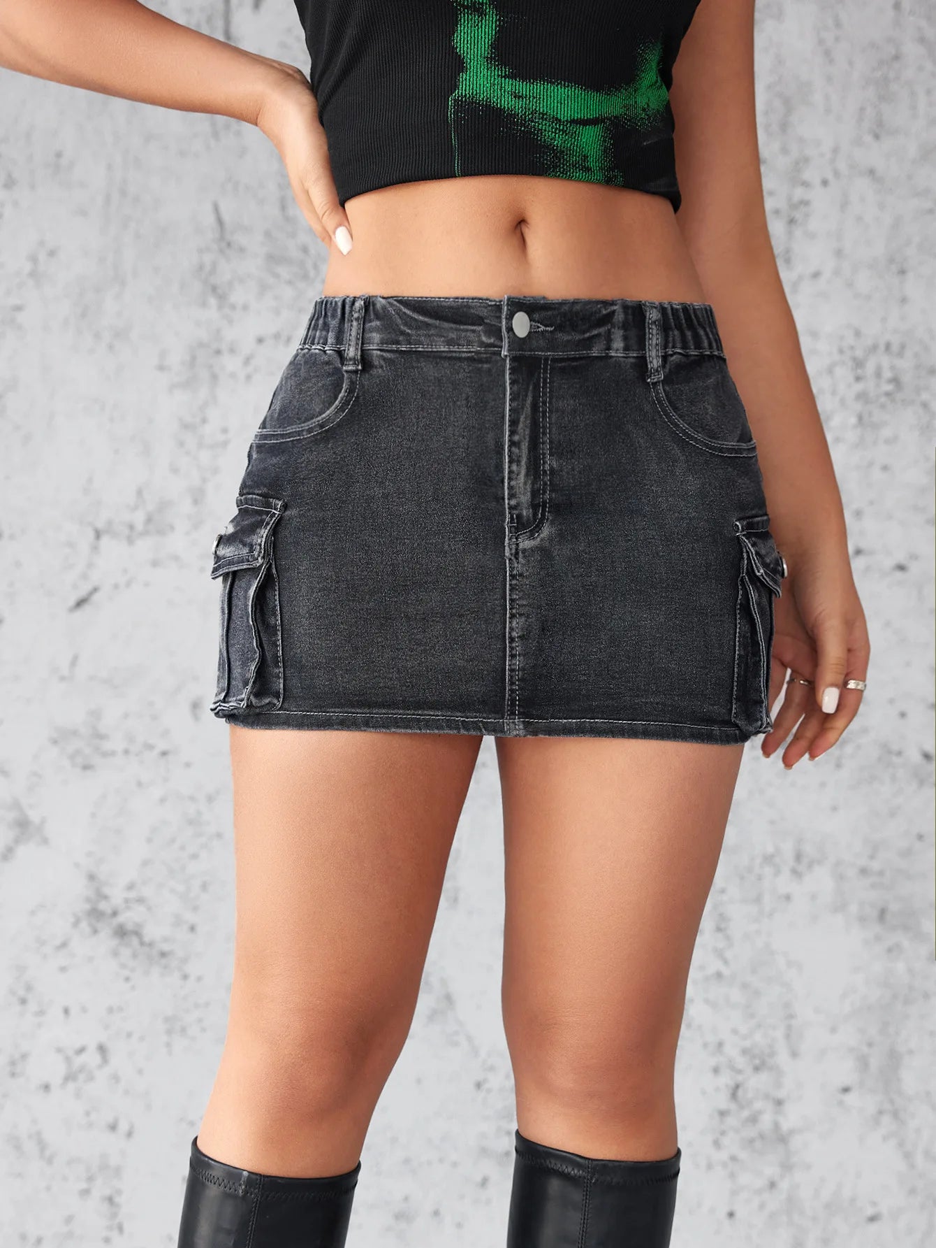 Francine Denim Flap Pocket Skirt