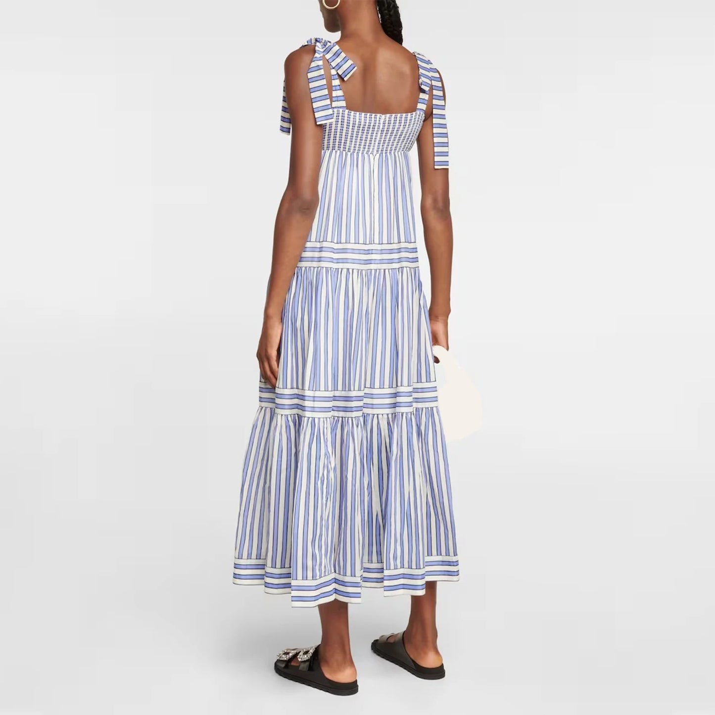 GB Sleeveless Tie-up Strap Striped Print Backless Dress