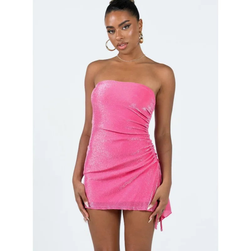 Drawstring Slit Glitter Mini Dress