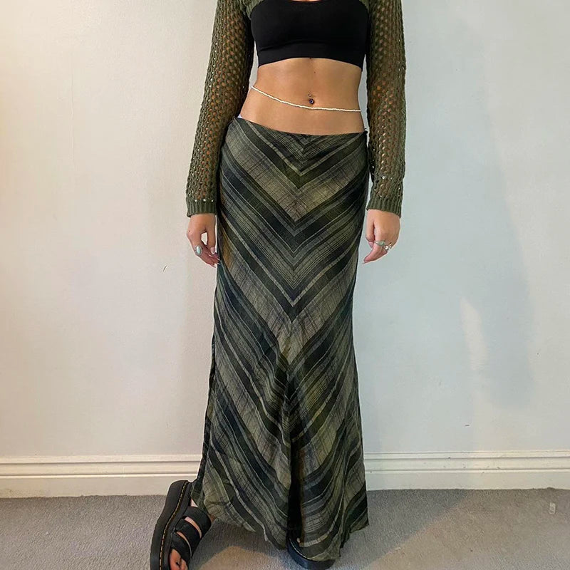 Boho Print Long Low Waist Skirt