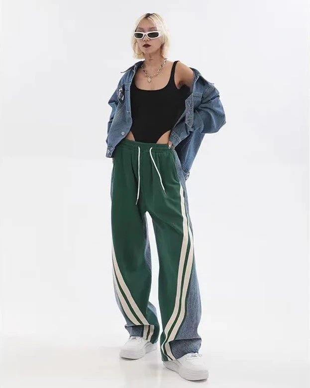 High Waist Drawstring Tie Up High Street Wide Leg Straight