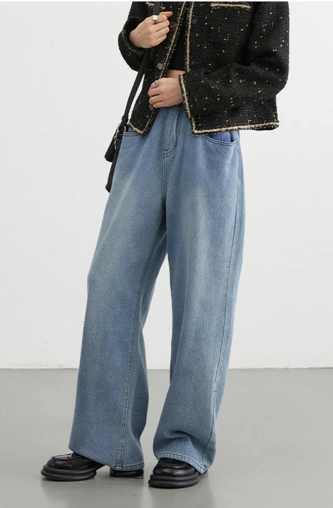 June Blue Denim New High Waist Straight Leg Wide