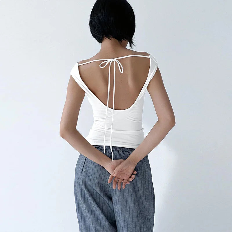 Makayla Tie Up Backless Off The Shoulder Crop Top