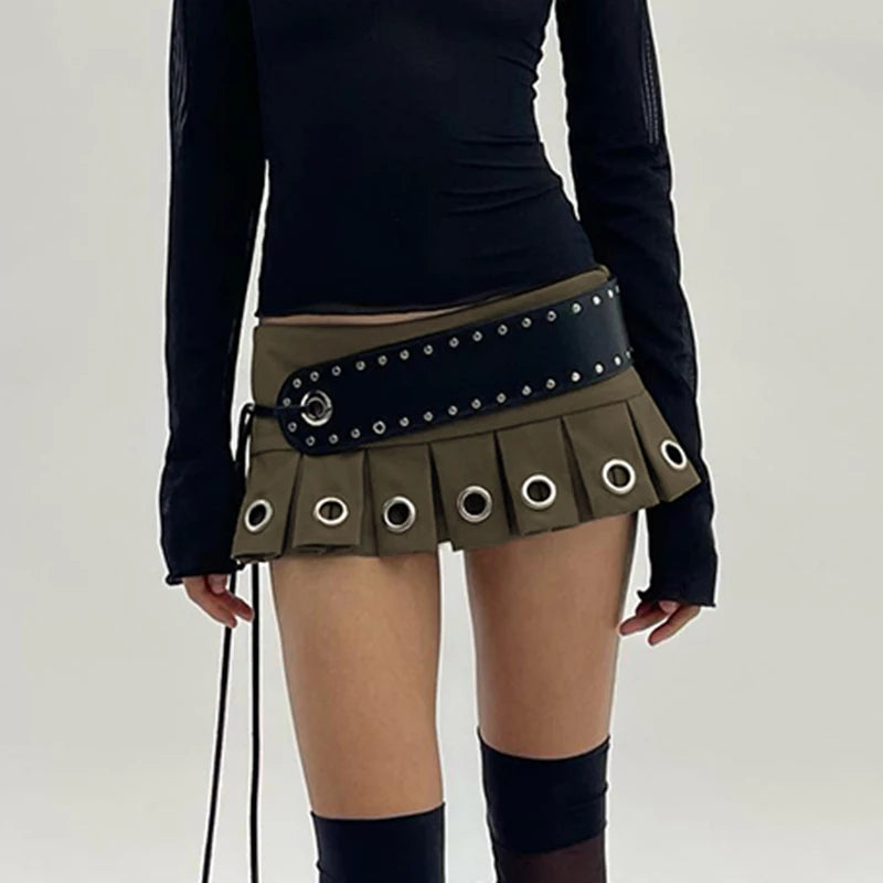 Chic Eyelet Pleated Super Short Skirt