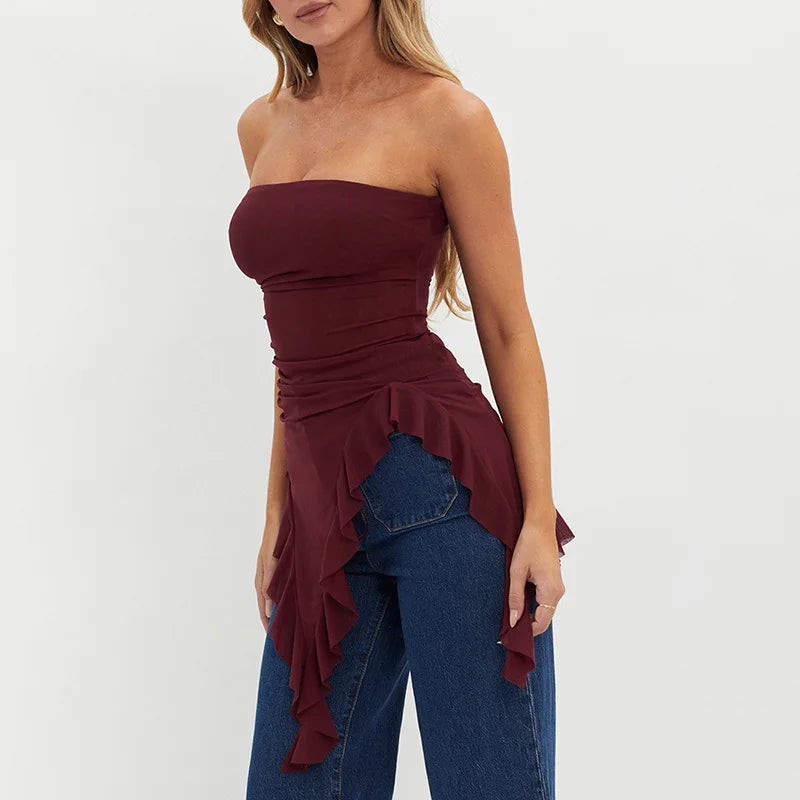 Haly Irregular Y2K Ruffled Tube Top