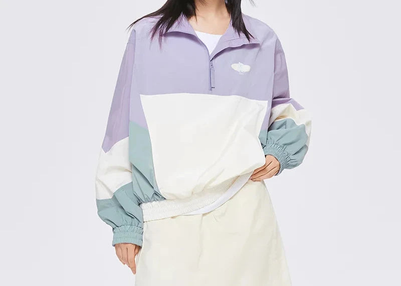 Jacket St-up Collar Top Color-blocking Oversized Retro Mesh Stitching Coat