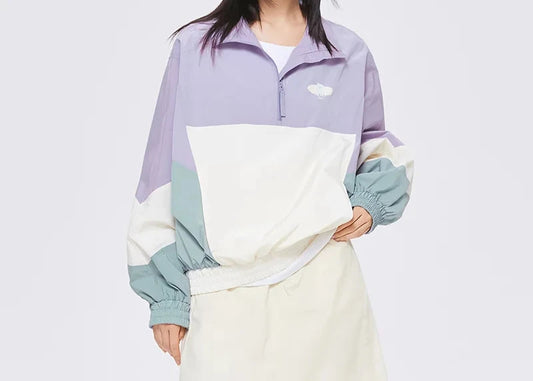 Jacket St-up Collar Top Color-blocking Oversized Retro Mesh Stitching Coat