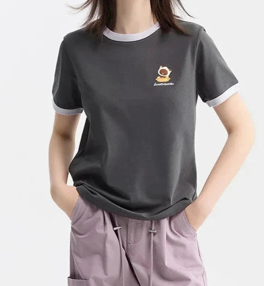Leona Short Sleeve Printing Playful Cartoon Round Neck Tee