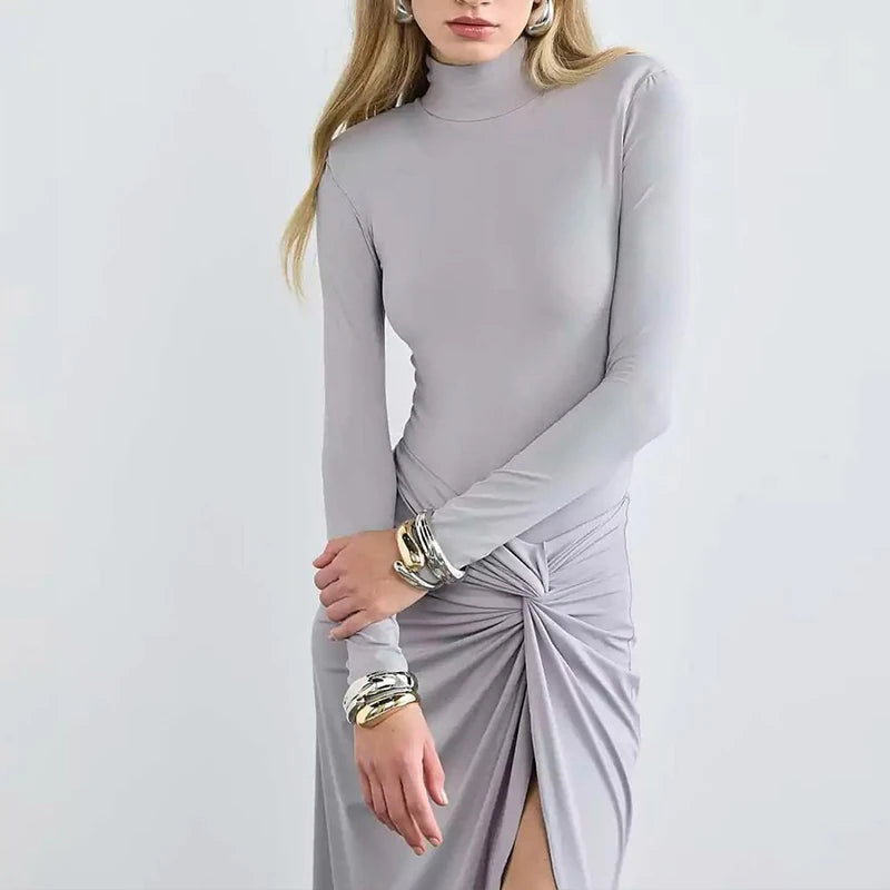 BG Split Maxi Long Sleeves Turtleneck Dress