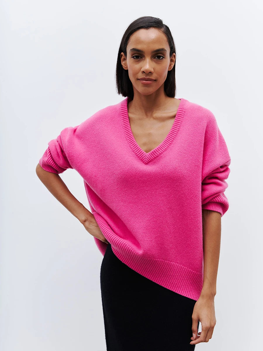 BB Oversized V-neck Warm Knitted Pullover Sweat