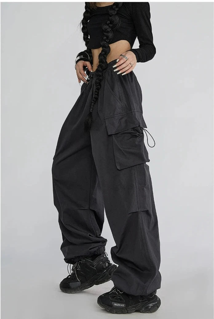 Cyber Y2K Red Parachute Cargo Trousers Oversized Pants
