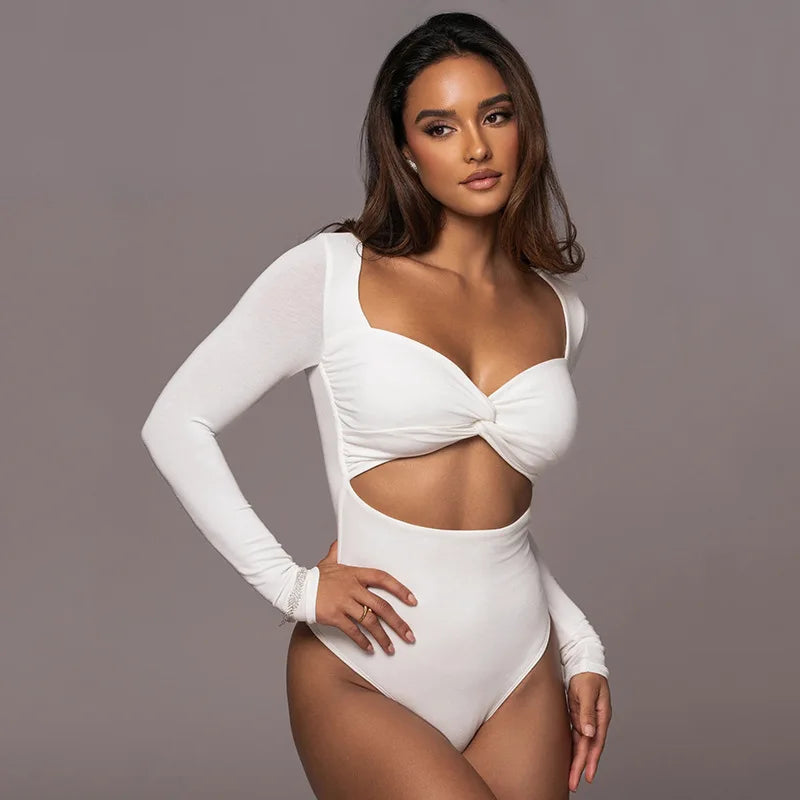 Cassie Twist Cut Out Bodysuit Long Sleeves