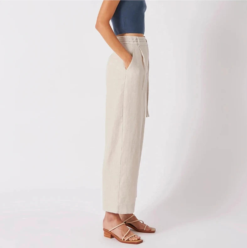 BC Ajal 100% Linen Women's Pants High Waist Bandage Up