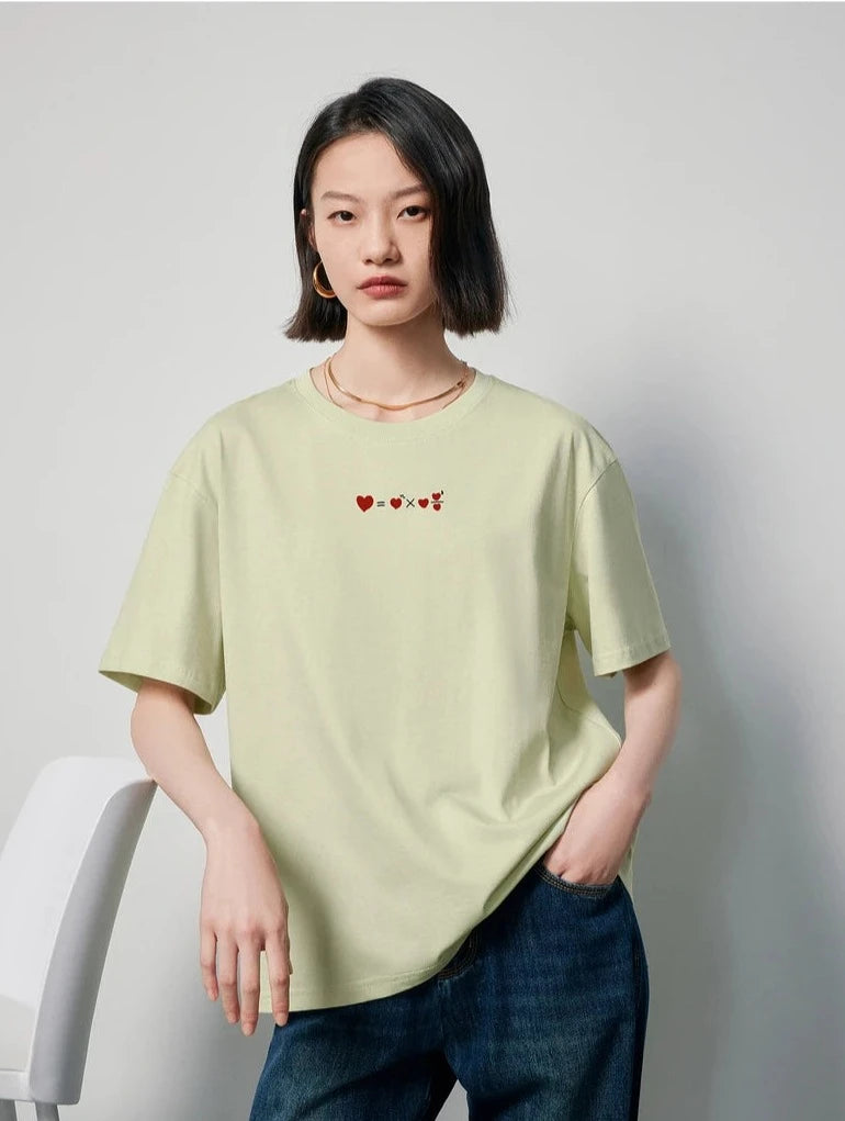 Geometric Love Print Loose Cotton T-Shirt