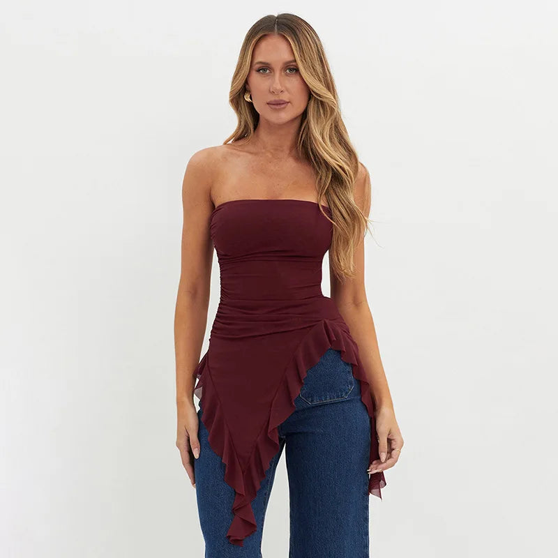 Haly Irregular Y2K Ruffled Tube Top
