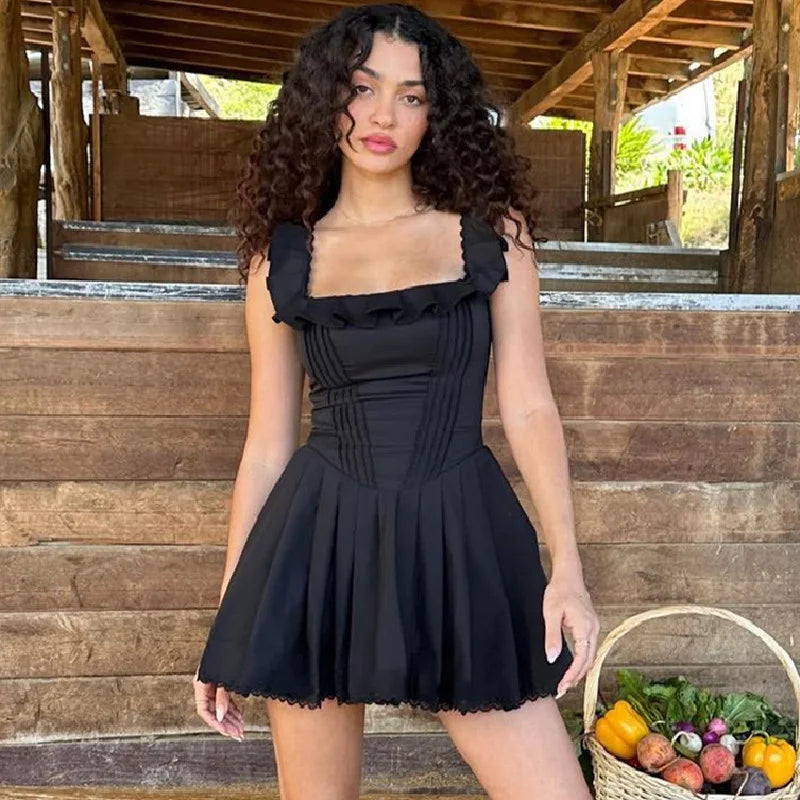 Steffy Lace Ruffle Mini Short Dress