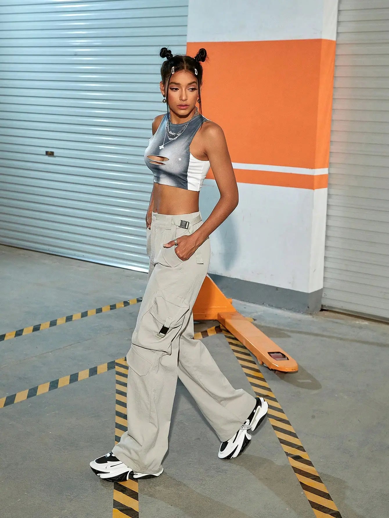 Pocha Wide Leg Cargo Parachute Trousers
