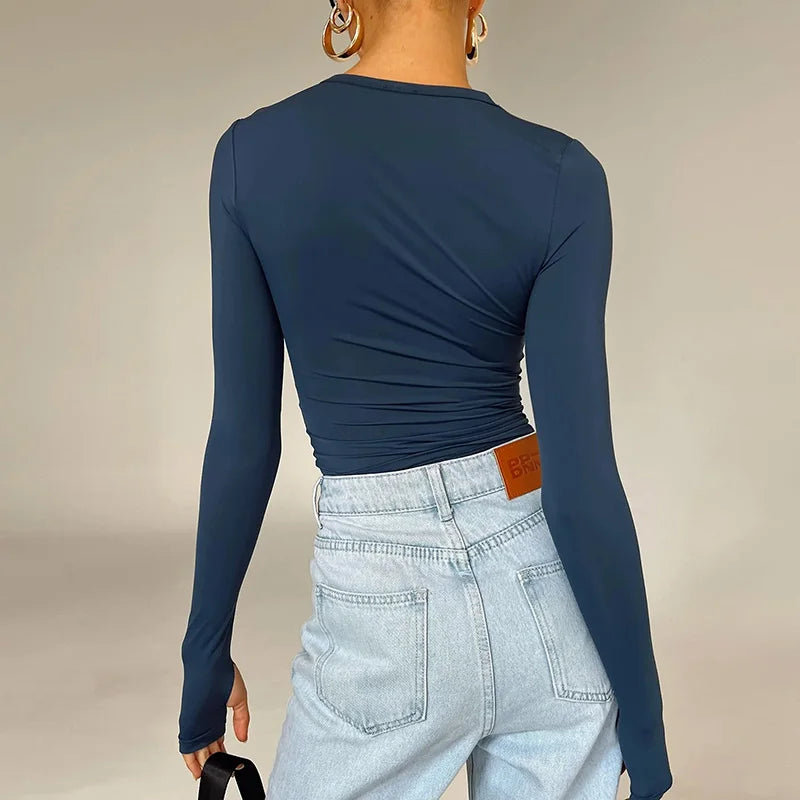 Lee T-shirt Long Sleeve Crew Neck Crop Top