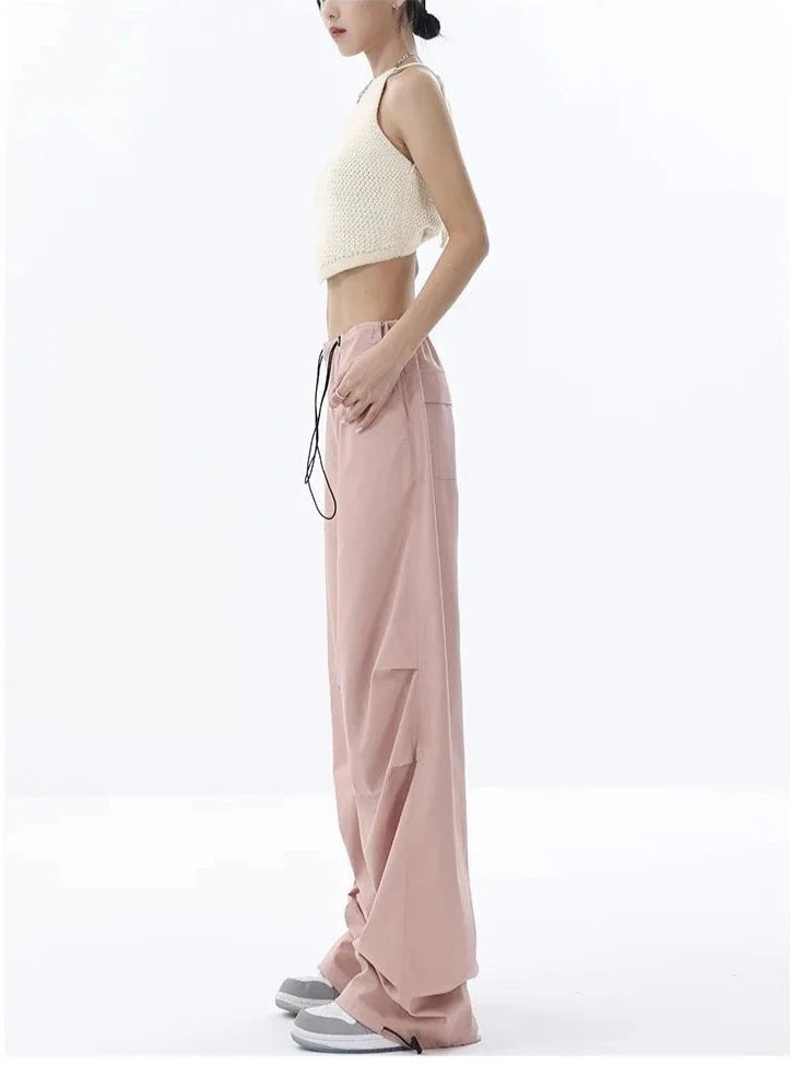 High Waist Drawstring Long Wide Leg Trousers