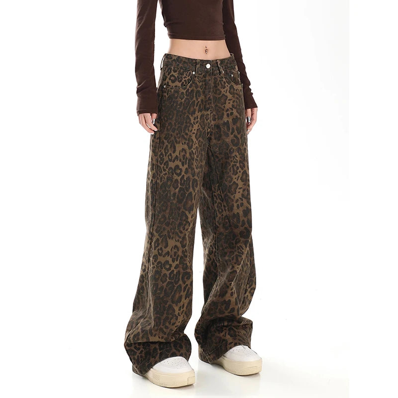 Leopard High Waist straith Leg Denim