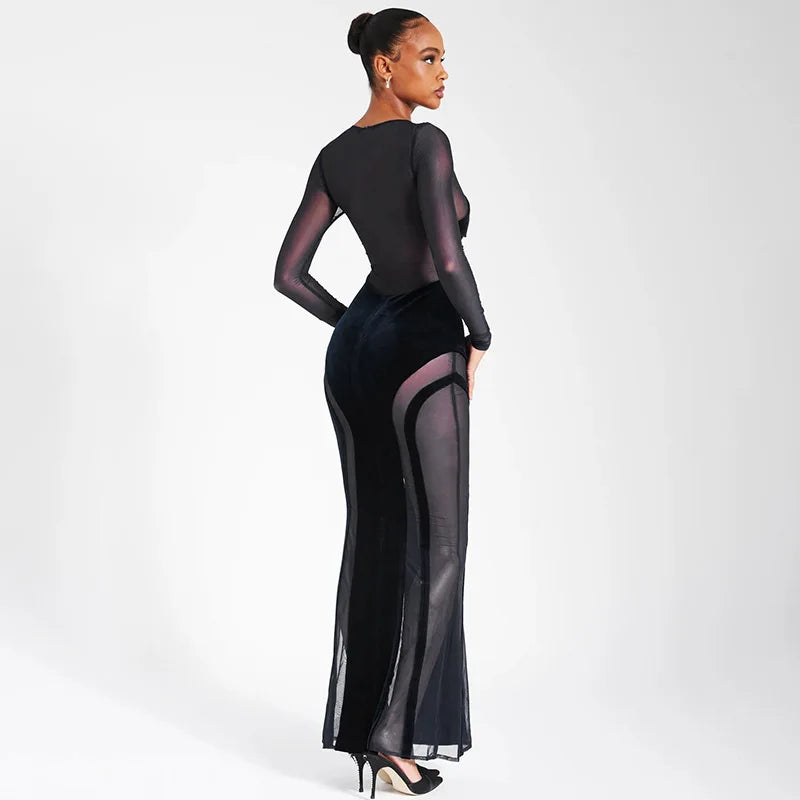 Siby Splice Long Sleeve see through Dress