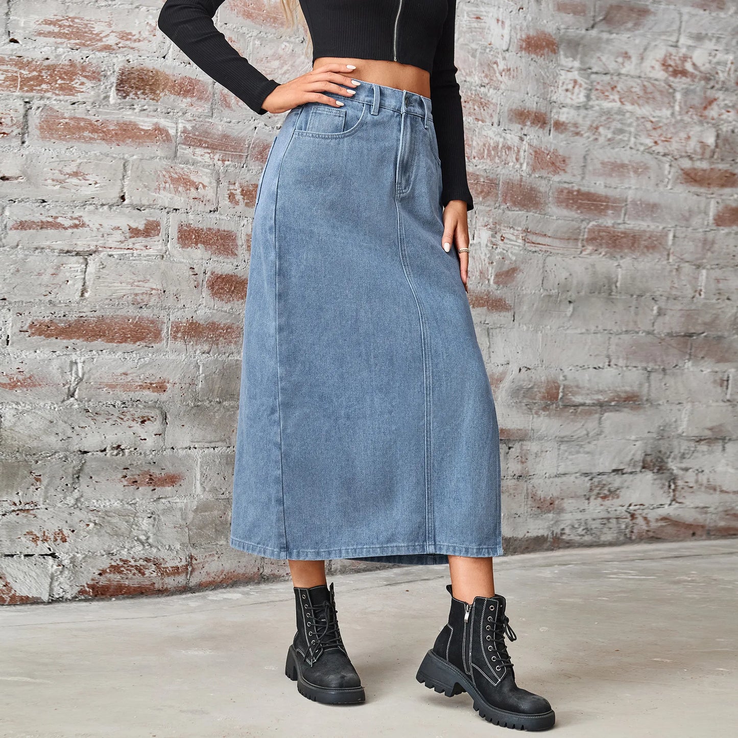 Vivianne Vintage Loose Denim Long Skirt
