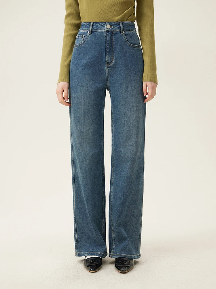 Narrow Cut Straight Leg Retro Washed High Waisted Pants