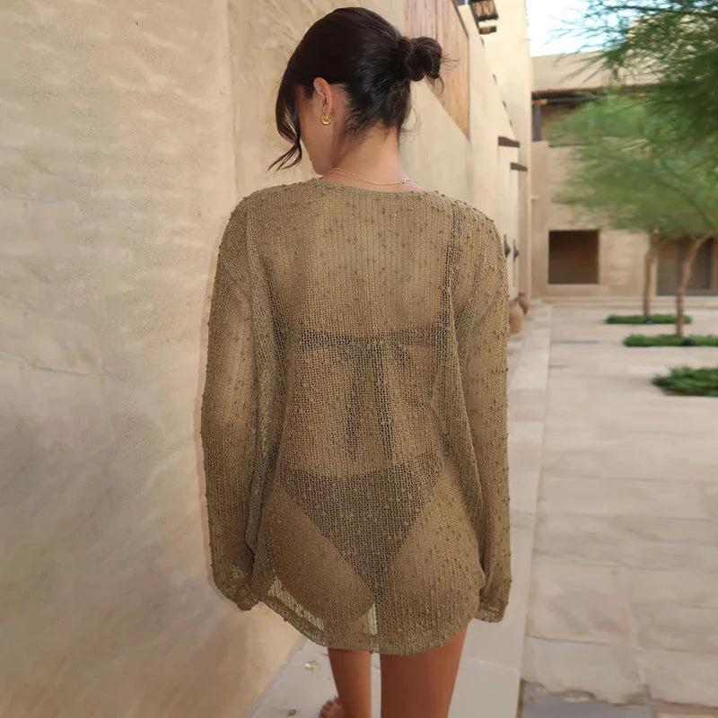 Light Knitted O Neck Long Sleeve Oversize Top
