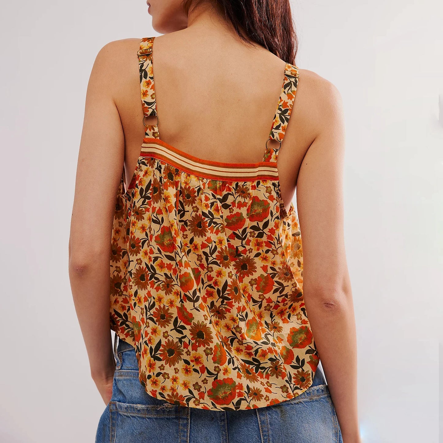 Bohemian Y2K Cute Tank Tops Floral Sleeveless Front Button-down