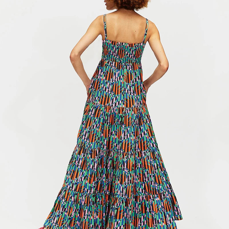 BG Sleeveless Pleated A-line Long Fractal Dress