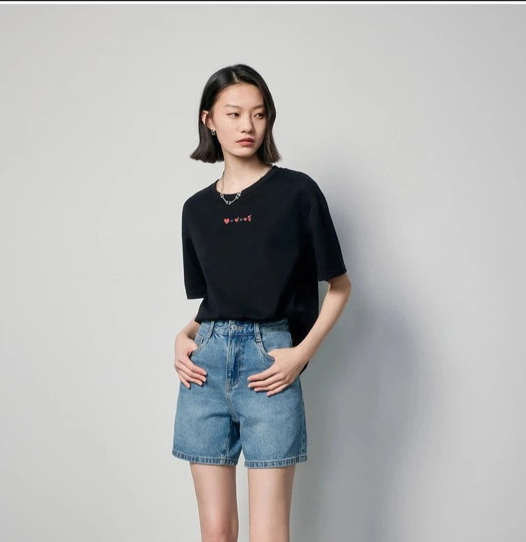 Geometric Love Print Loose Cotton T-Shirt