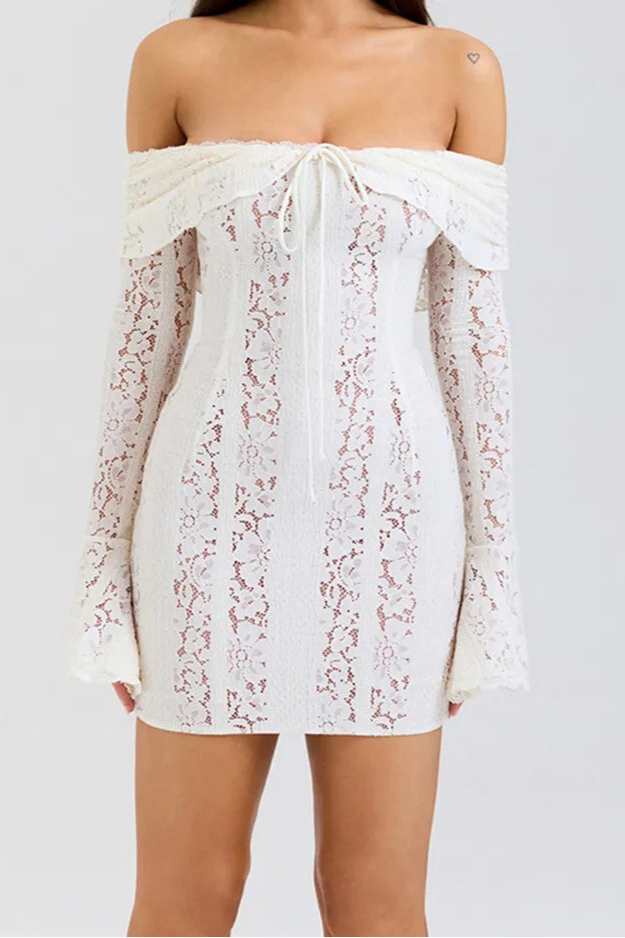 Danika Off-shoulder Lace Strapless Long Sleeve Backless Elegant Mini Dress