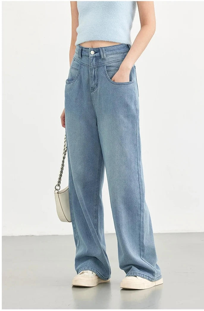 June Blue Denim New High Waist Straight Leg Wide
